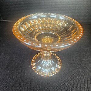 Vintage Jeannette Marigold Windsor Diamond Point Carnival Glass Compote